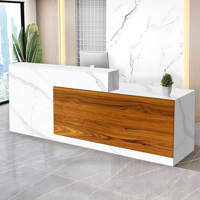 Reception Desk with Counter Modern Checkout Counter with Lockable Drawer Keyboard Tray Receptionist Desk for Office Salon Reception Table M Right 79inch/200cm