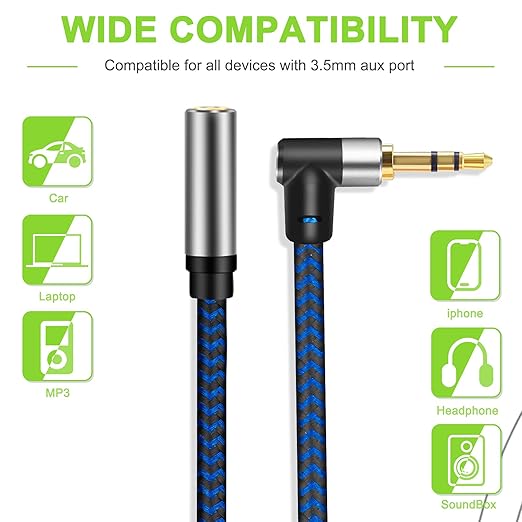 3.5mm Male to Female Extension Stereo Audio Extension Cable 10FT, Cotton-Braided Audio Extension Cable, Stereo Jack Cord for Phones, Headphones, Speakers, Tablets, PCs and More