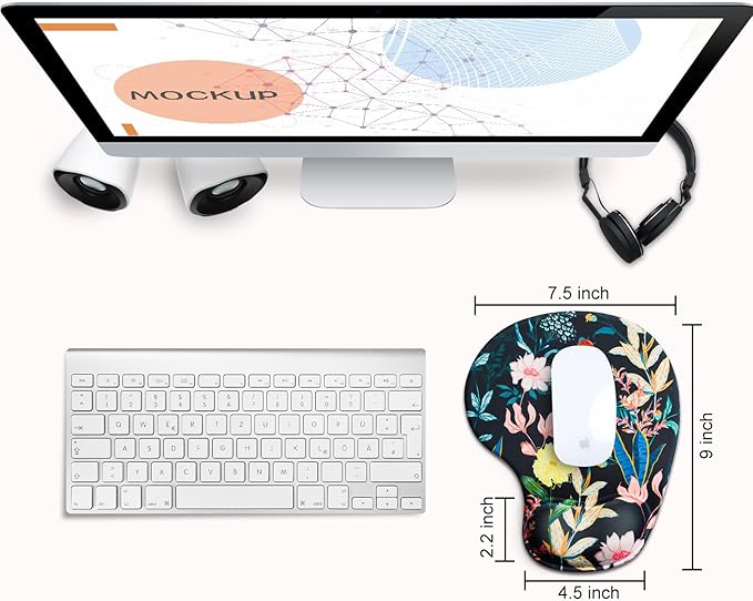 JIKIOU Ergonomic Mouse Pad with Gel Wrist Rest 2Pack, Portable Small Flower