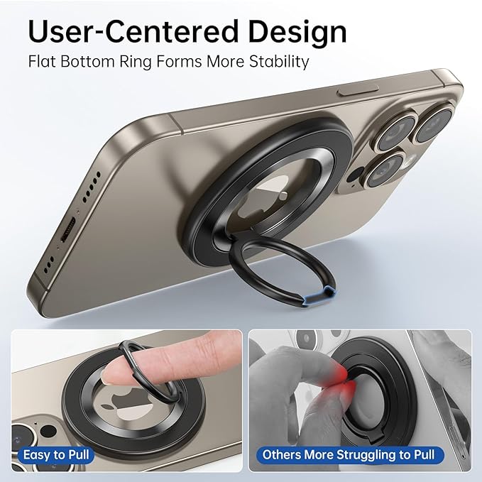 Syncwire Magnetic Phone Ring Holder for MagSafe, Magnetic Ring Holder Cell Phone Grip Stand Finger Ring Kickstand with Two-Sided Magnetic Compatible iPhone 16 Pro Max 15 14 13 12 Android - Titanium