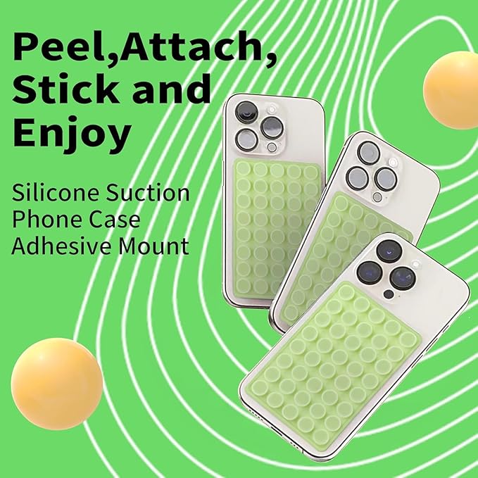 Octo Buddy Silicone Suction Cup Phone Mount Double Sided Sticky Phone Grip Backside Sucker for iPhone Android Hippers Grippy Strong Cell Phone Case Accessory Stuff Mirror Stick On (Green)