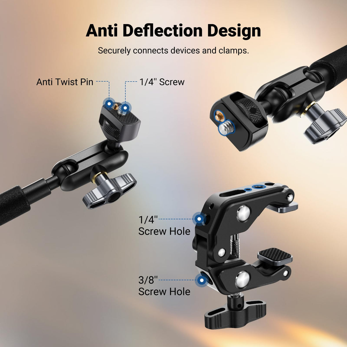 NEEWER 30" Articulating Magic Arm with Desk Super Clamp/Action Cam Mount/Phone Holder, Overhead Camera Mic Boom Stand, Compatible with GoPro iPhone DSLR Webcam Microphone Video Recording, UA056