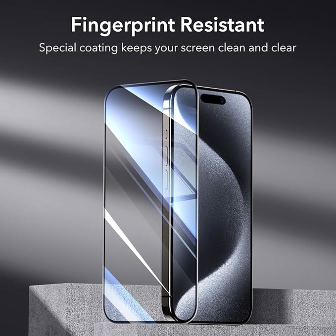 ESR 3+2 Pack for iPhone 15 Pro Screen Protector, 3 Black Edge Tempered-Glass Film and 2 Set Camera Lens Protector, 2.5D Curved Edges, Full-Coverage Military-Grade Protection, Scratch Resistant