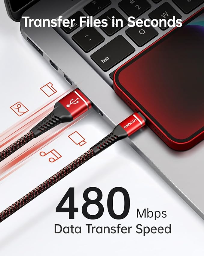Short iPhone Charger 1FT 3Pack [Apple MFi Certified] USB to Lightning Cable Nylon Braided Heavy Duty Fast Charging Cord Compatible with iPhone 14/13/12/11/SE/X/XS/XR/8/7/6/6S/iPad - Red