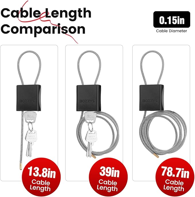 Cable Lock with 3 Keys | L 3.28ft(1m),D 1/6in(4mm) Adjustable Steel Cable Padlock | Aluminum Locks for Bikes, Gate, Lockers & Outdoor Gear | Weatherproof & Black