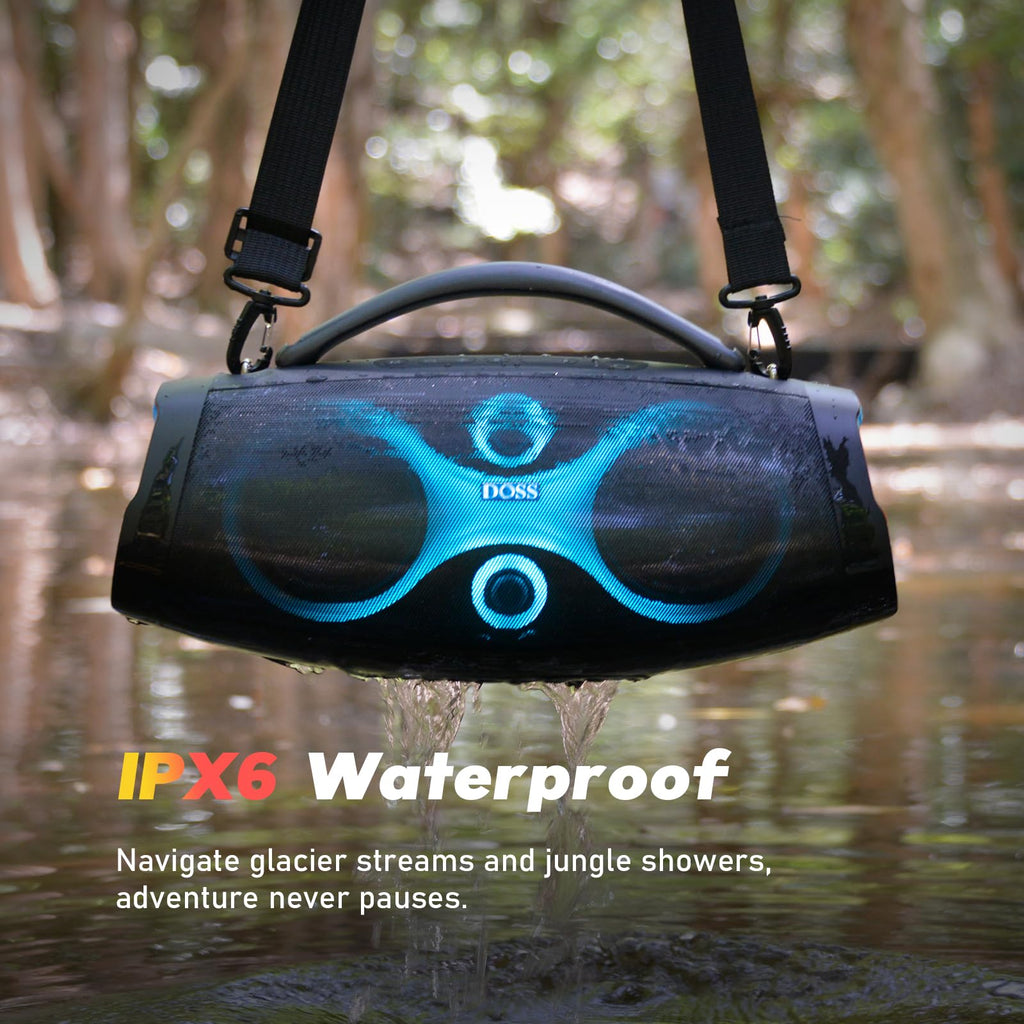 DOSS Extreme Boom Pro D200 240W Peak Outdoor Speaker, Punchy Bass, 26H Playtime, Beat-Synced Light, BT5.4, Stereo Pairing, IPX6 Waterproof for Camping, Beach, Tailgate Party-Blue