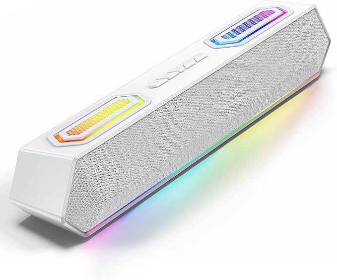 Deeyaple Computer Speakers, 40W Wireless Soundbar for Desktop PC with Bluetooth 5.3 & USB Audio, Dynamic RGB Lighting, Software Custom EQ, External Power Adapter Gaming Speakers, Laptop, Xbox (White)