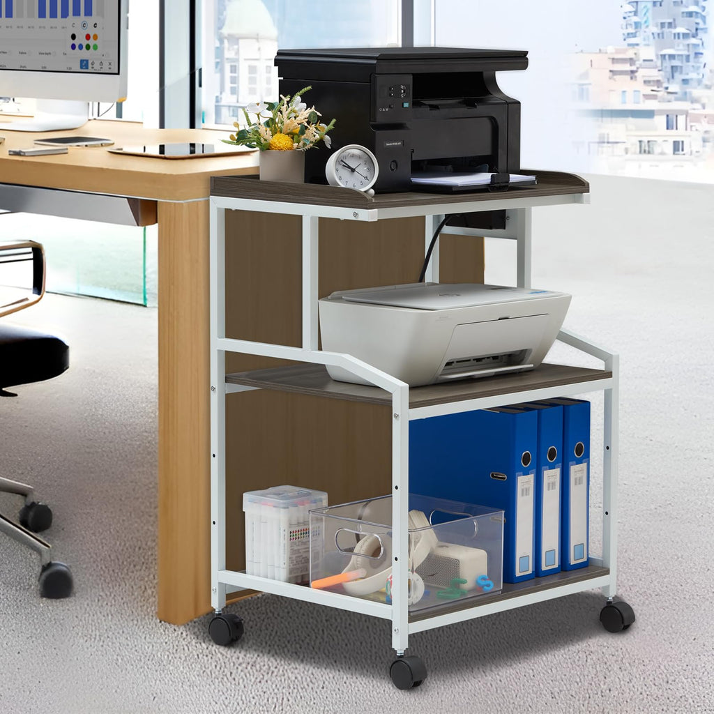 Lauren&Harold 34'' Printer Stand with Power Outlets & USB Ports Grey/White
