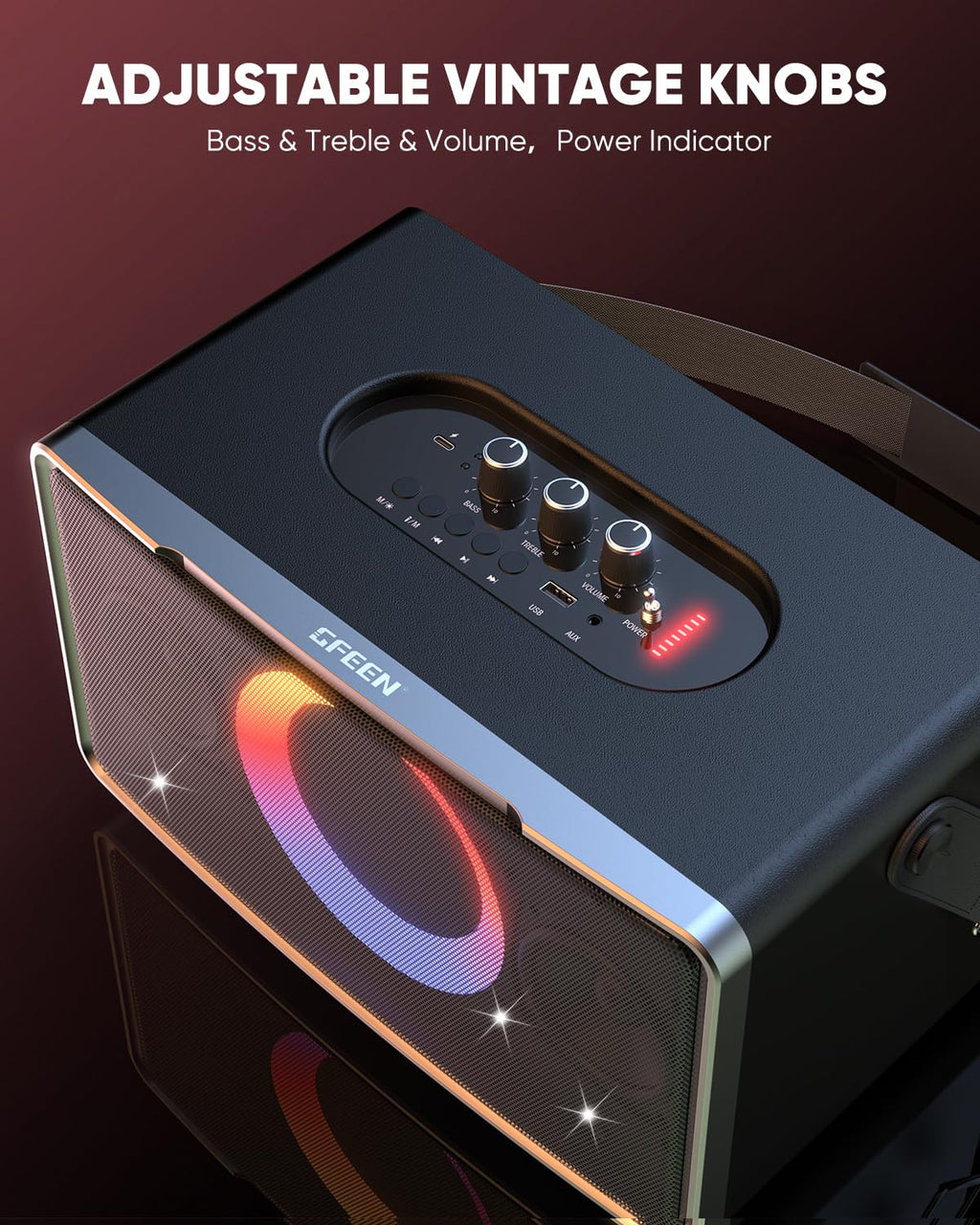GFEEN Karaoke Machine for Adults, 100W Portable Speaker with Bluetooth and Wireless Microphone, Bass/Treble Adjustment, 6 DJ Lights, USB/AUX for Home Party, Outdoor, Backyard(Silver with 2Mic)
