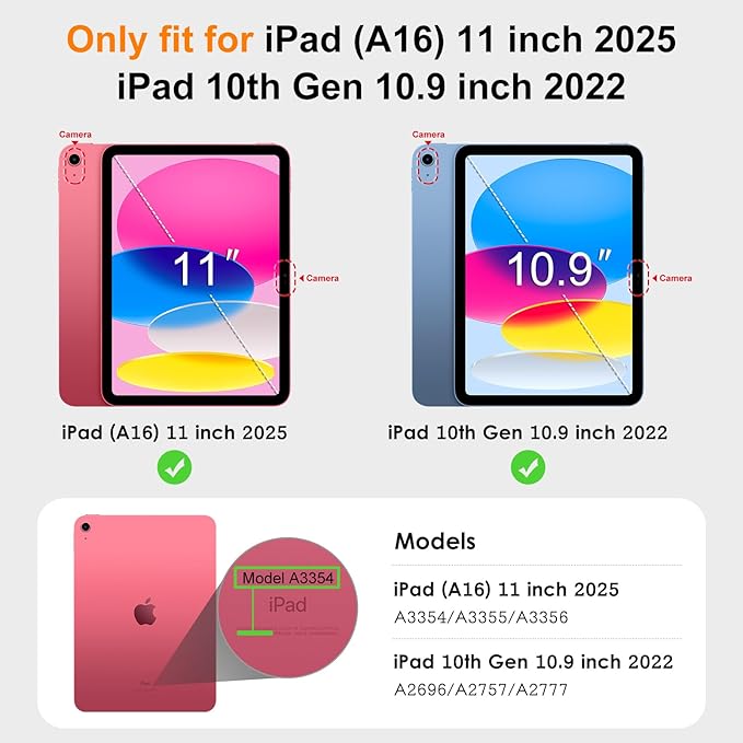 DTTO for iPad 11th (A16)/ 10th Generation Case with Keyboard (2025/2022), 7 Colors Backlit Wireless Detachable Keyboard Leather Folio Cover with Pencil Holder & Pocket, Rose Red A2