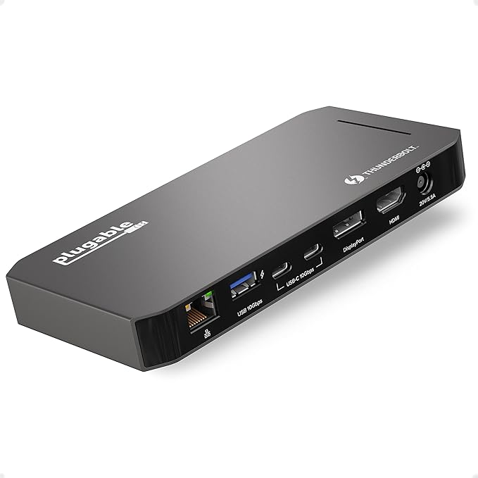 Plugable Thunderbolt Dock, 40Gbps with 100W Laptop Charging, Compatible with macOS, Windows, Dual HDMI Docking Station with DisplayPort - Dual Monitor, 2X USB-C, 3X USB 3, Gigabit Ethernet, Audio Jack