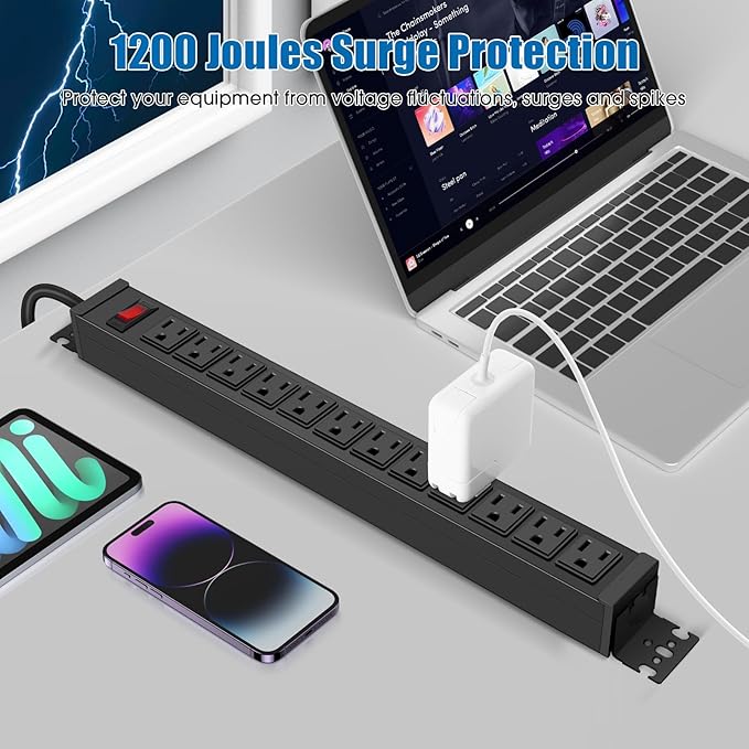 HHSOET Rotating 12 Outlet Surge Protector Power Strip,1200J, 6FT Black,2
