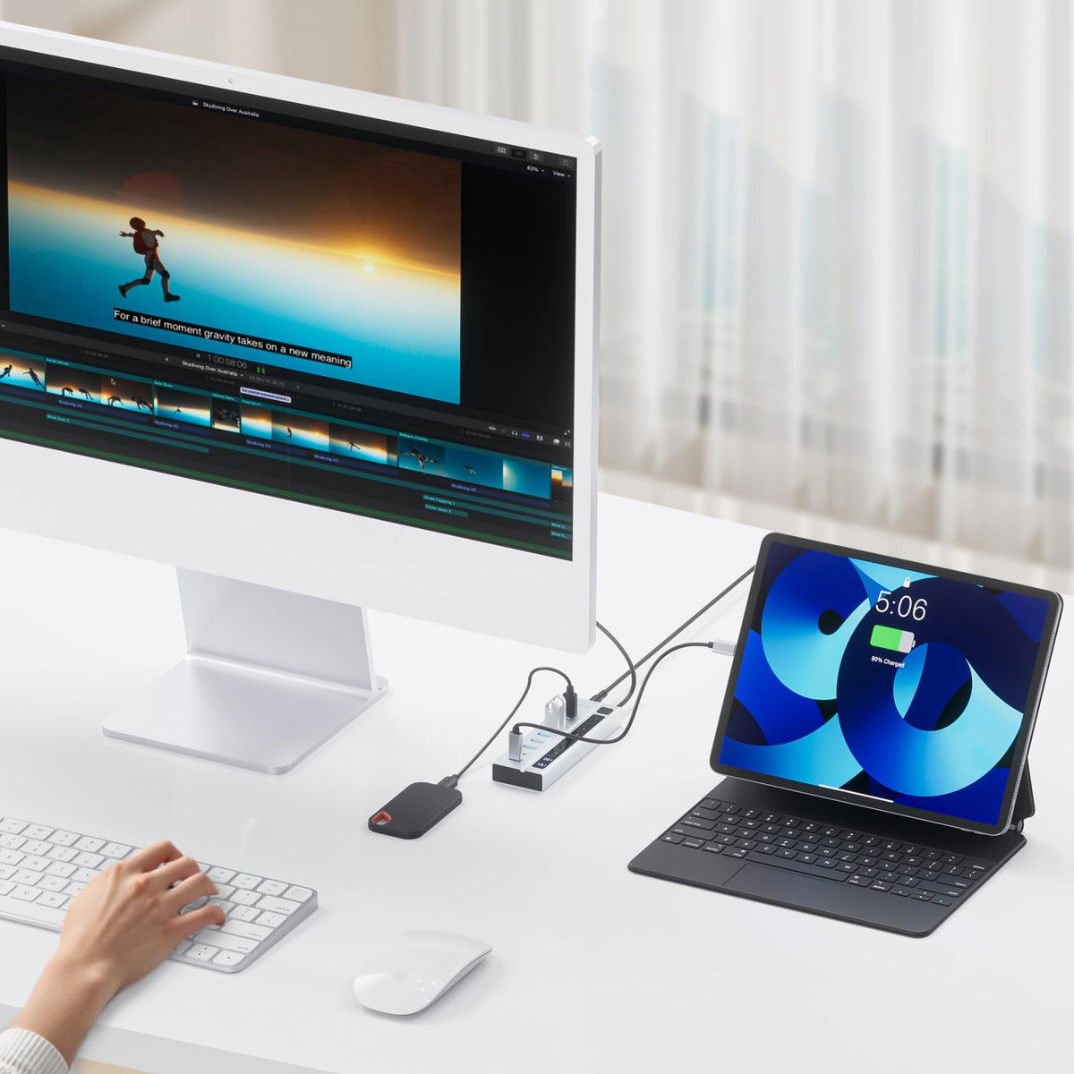 Powered USB C Hub, 9-in-1 USB-Hub suppprt 10Gbps & PD 45W Max Charging