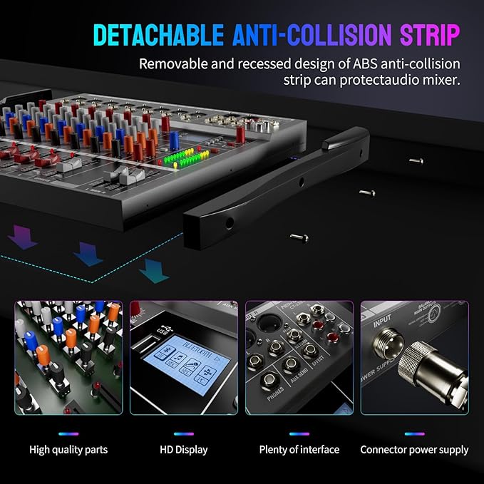 Professional DJ Audio Mixer - 8 Channel DJ Bluetooth Controller Sound Mixer w/DSP 16 Preset Effects, USB Interface, 8 XLR Mic/Line Input, AUX, FX Processor MP3 Player, Headphone Jack