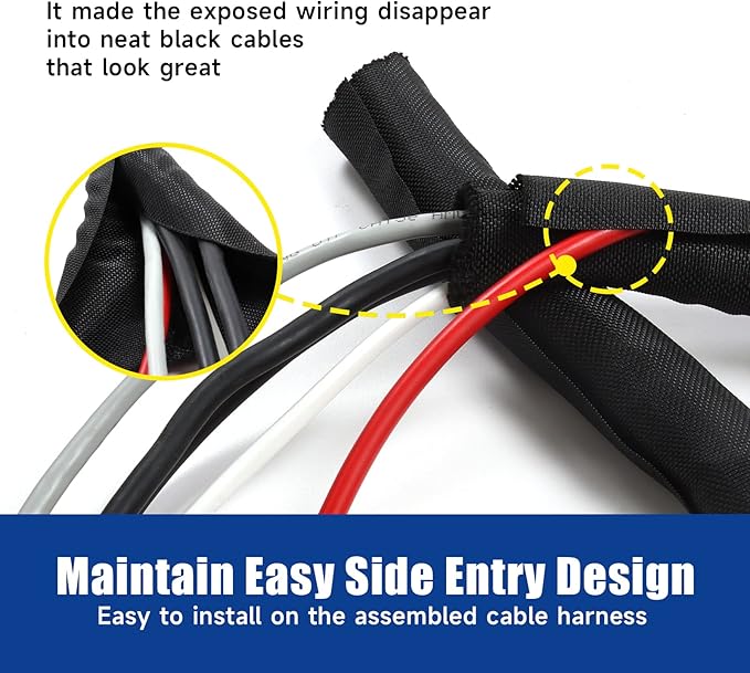 Braided-Wiring-Loom Black Mesh Woven Split-Sleeves for Automotive/Electrical/Multi-Cable Strings Cabling Management Protector Covering (1/2" - 28 Feet)