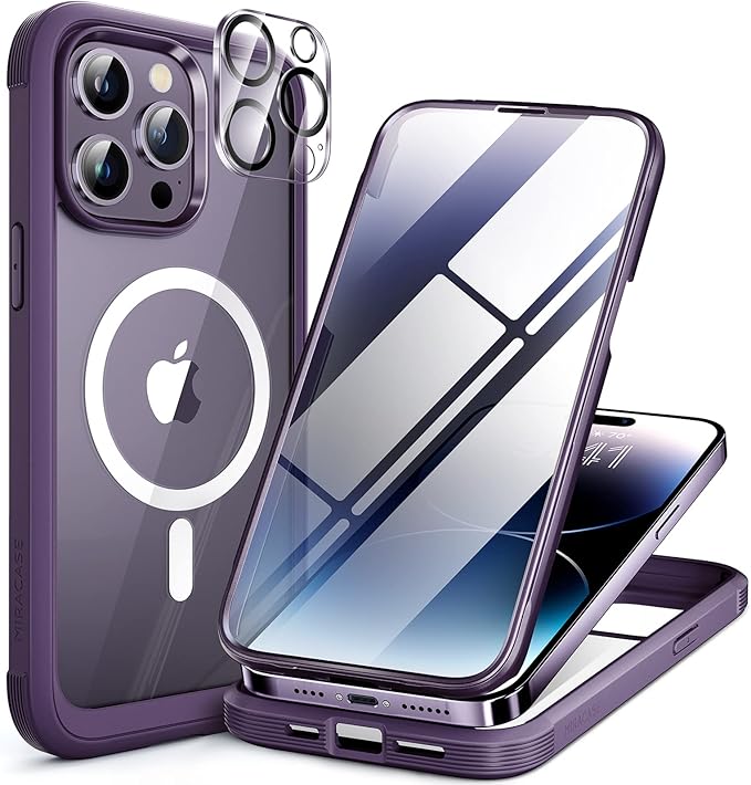 Miracase Magnetic for iPhone 12 Pro Max Case [Compatible with MagSafe] Full-Body Phone case with Built-in Glass Screen Protector& Camera Protector, Military Drop Proof 12 Pro Max Cover