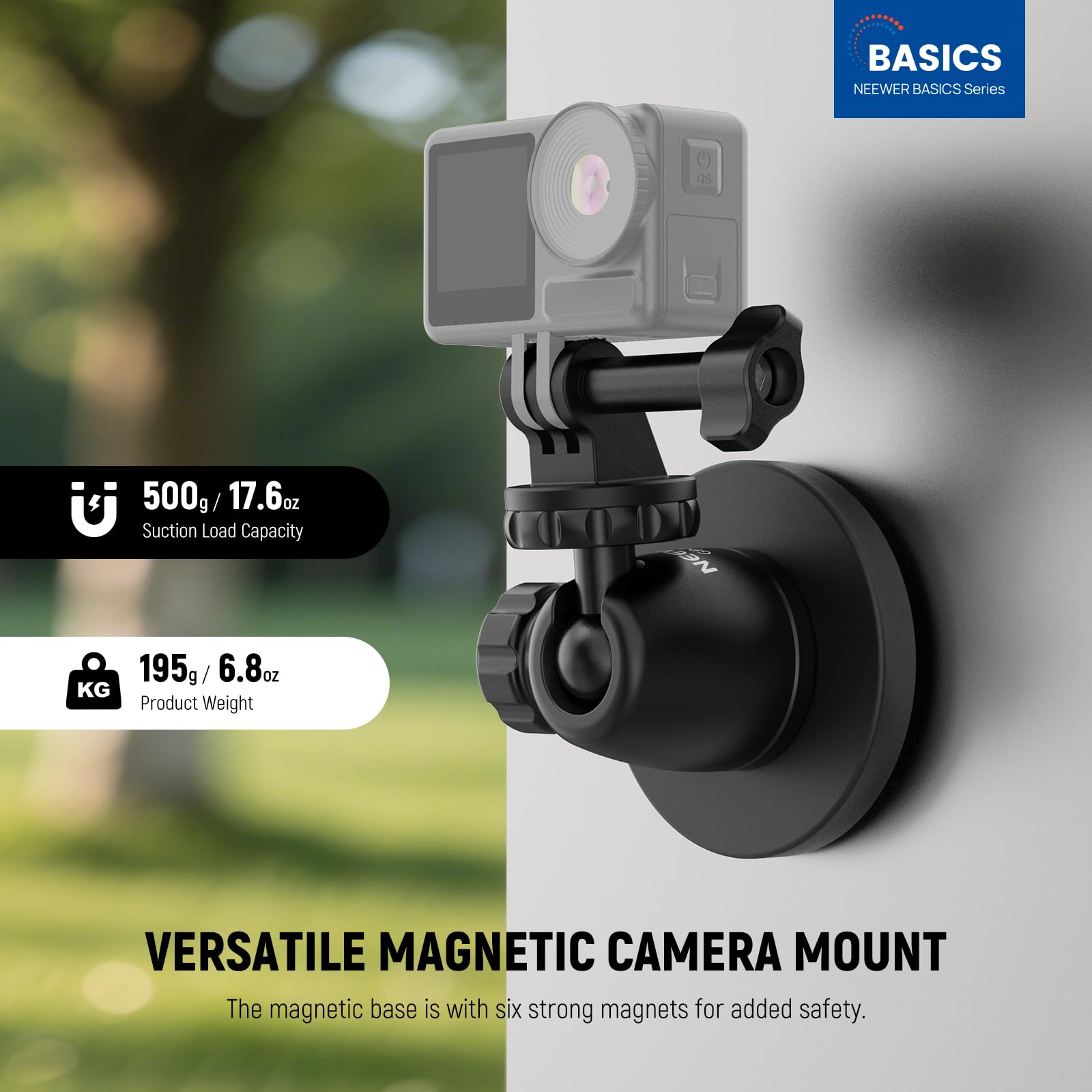 NEEWER Basics Magnetic Action Camera Mount for Car Video Recording, GP-101