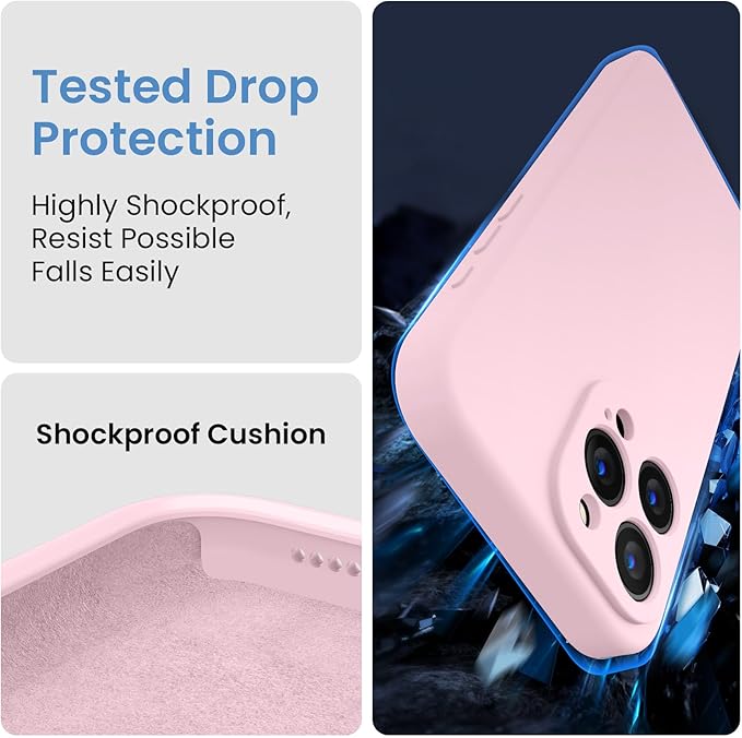 FireNova Designed for iPhone 15 Pro Case, Silicone Upgraded [Camera Protection] Phone Case with [2 Screen Protectors], Soft Anti-Scratch Microfiber Lining Inside, 6.1 inch, Chalk Pink