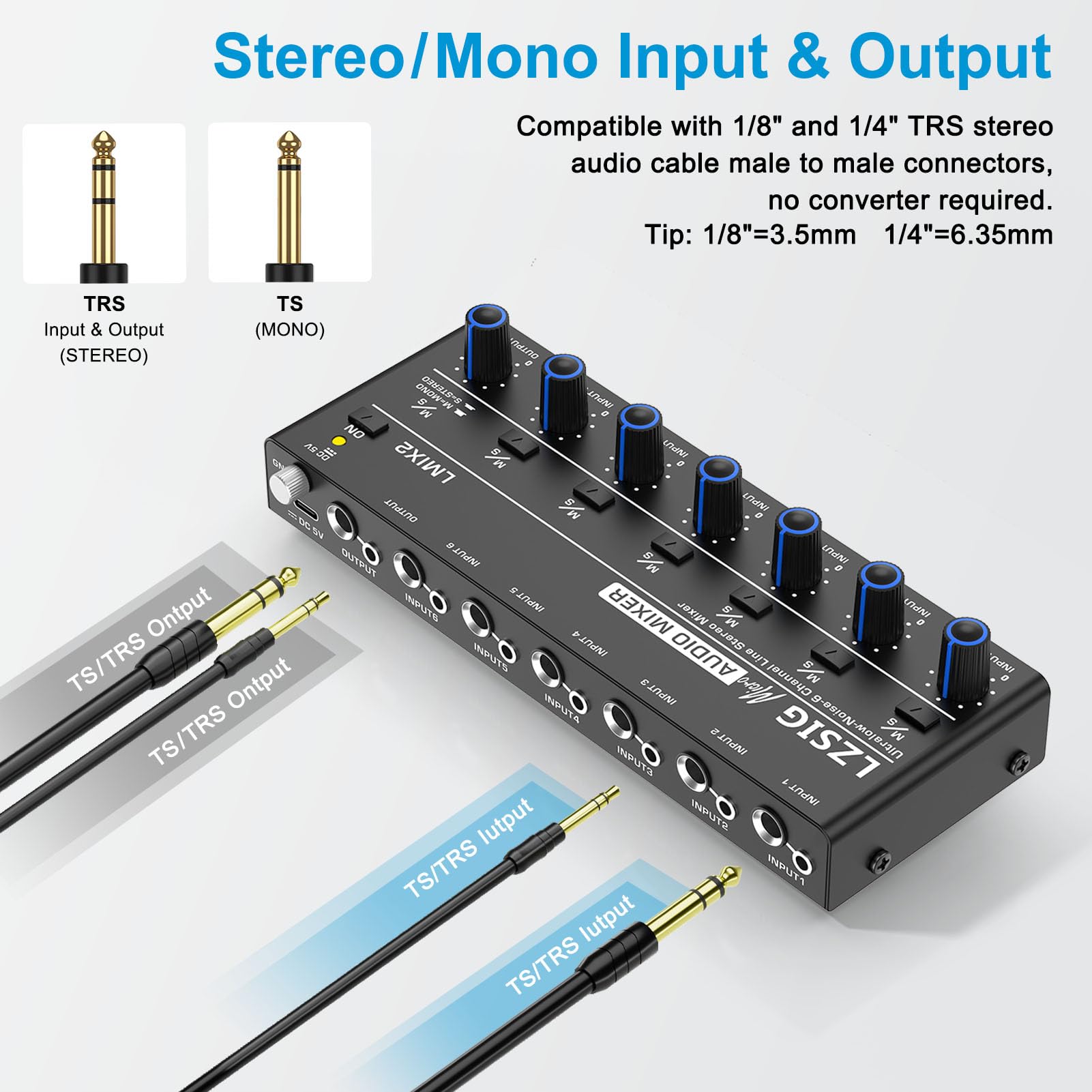 LZSIG Mini Audio Mixer, Ultra Low-Noise, 6-Channel, 6 IN 1 OUT