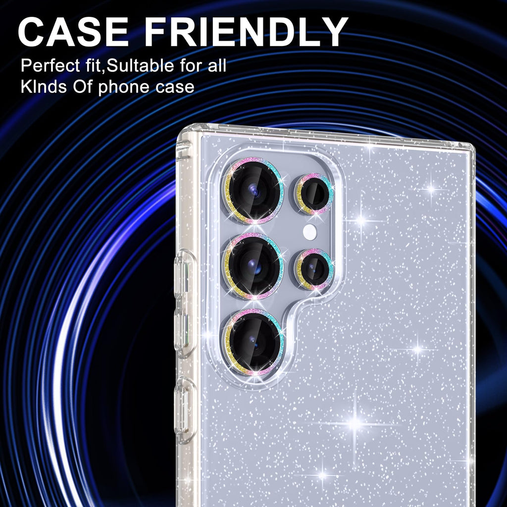 Avocase for Samsung Galaxy S25 Ultra Camera Lens Protector, Individual Metal Ring Tempered Glass Lens Cover, [Strong Adsorption] Scratch Resistant Ultra-Thin HD Clear Lens Cover,1 Set-Colorful Sparkly