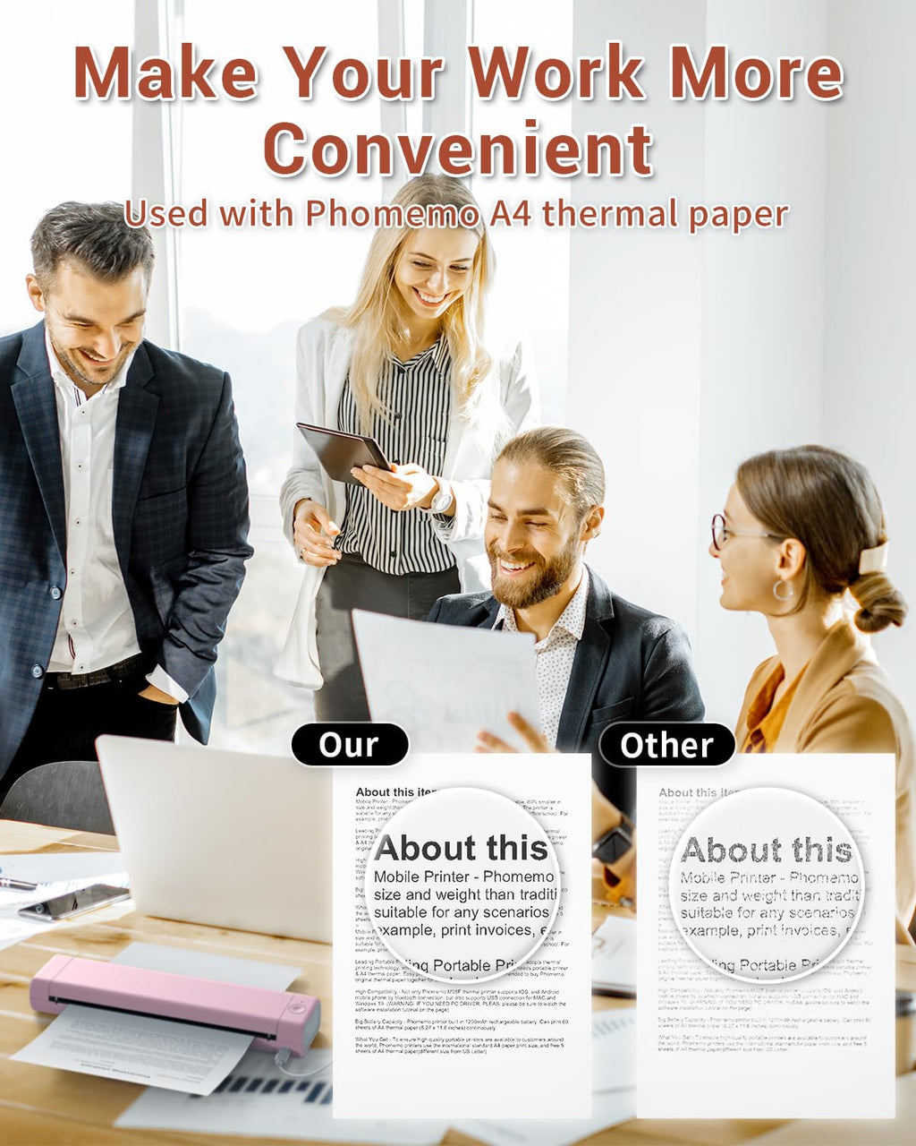 Phomemo Portable Printers Wireless for Travel, M08F Thermal Bluetooth Printer Support for 8.5"x11" US Letter, Small Inkless Printer Compatible with iOS, Android, Laptop for Car, Office, Home