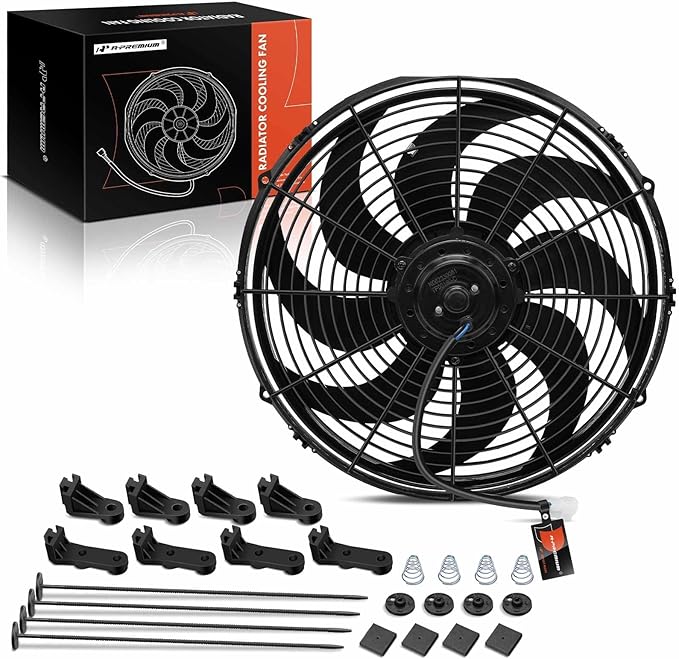A-Premium 16'' 16 inch Slim Fan Pull Universal Electric Radiator Cooling Fan Assembly, 12V 120W with Mount Kit