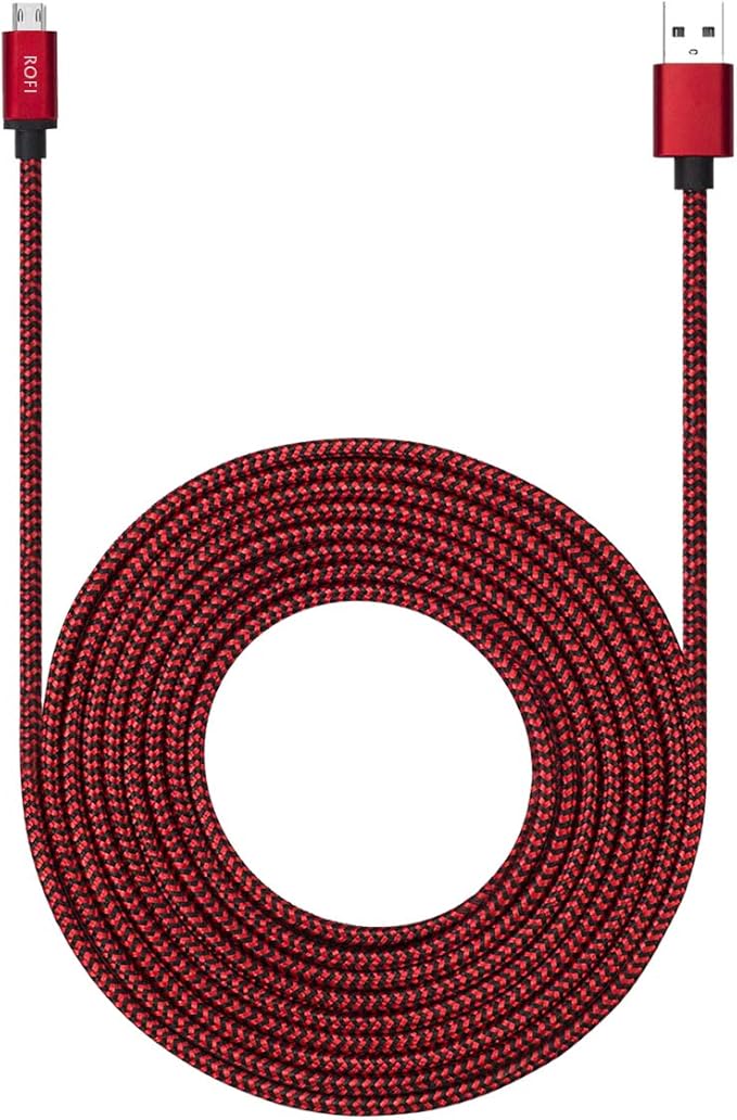 Micro USB Cable 15ft with 3A Fast Charging, Extra Long and Extremely Durable Nylon Braided Charger Cord for Galaxy S7/S6/J8/J7 Note 5,Kindle,LG,PS4,Camera,Xbox One and More (Red)