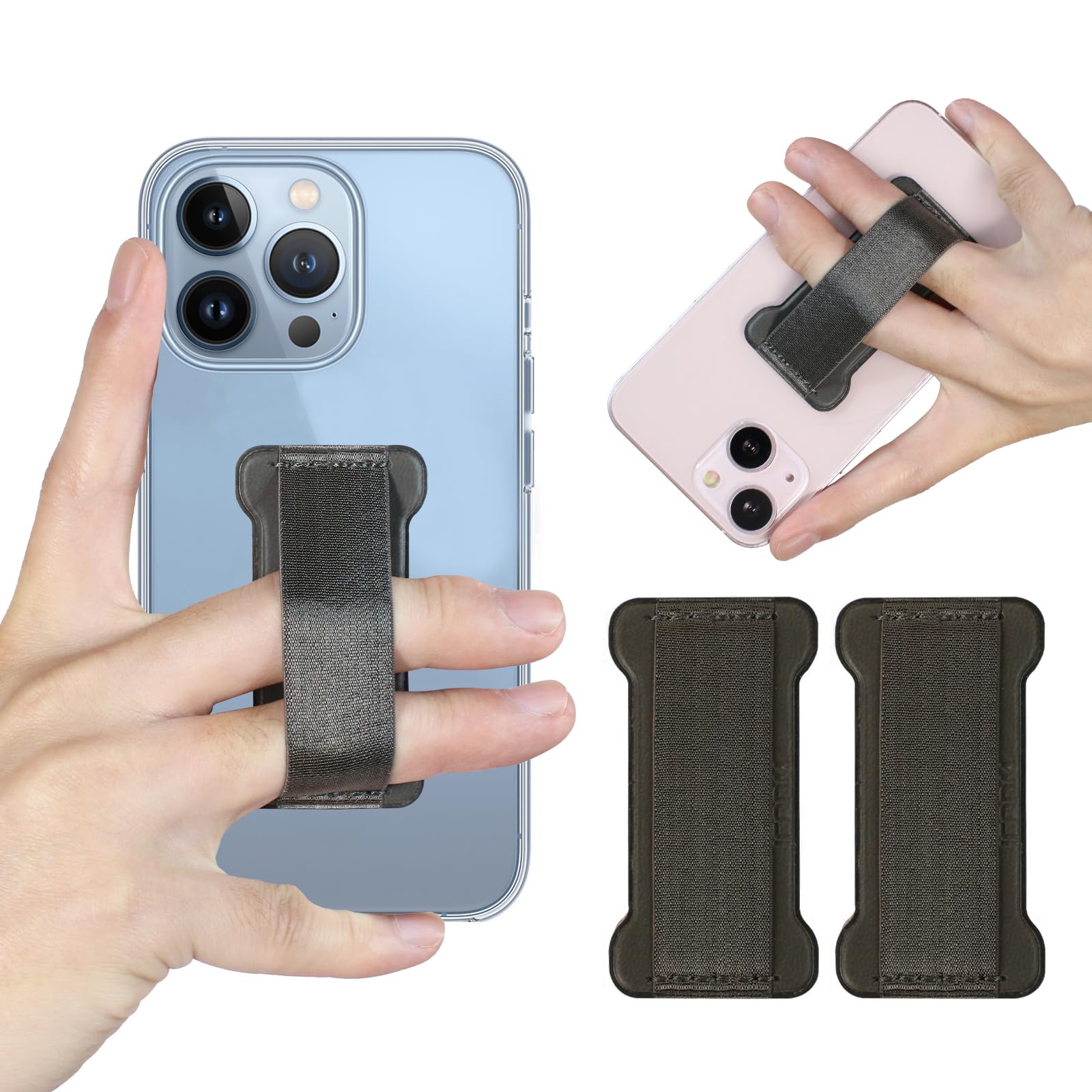 WUOJI Phone Grip Holder for Hand, Universal Finger Strap Phone Holder, Finger Selfie Grip Compatible with Most Smartphones (Gary) - 2Pack
