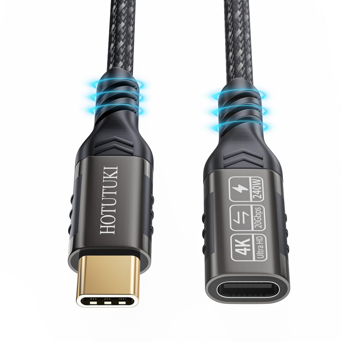 HOTUTUKI USB-C Extension Cable 16.5ft/5M, Male to Female Extender, Braided Data Cord, 100W PD Fast Charging, 20 Gbps