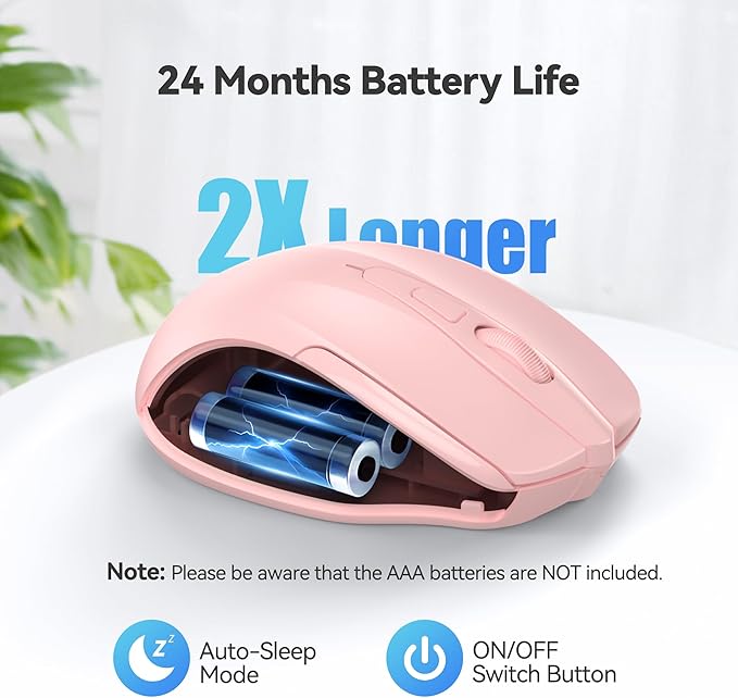 TECKNET Wireless Mouse, 2.4G Ergonomic Optical Mouse, Computer Mouse for Laptop, PC, Computer, Chromebook, Notebook, 6 Buttons, 24 Months Battery Life, 4000 DPI, 6 Adjustment Levels