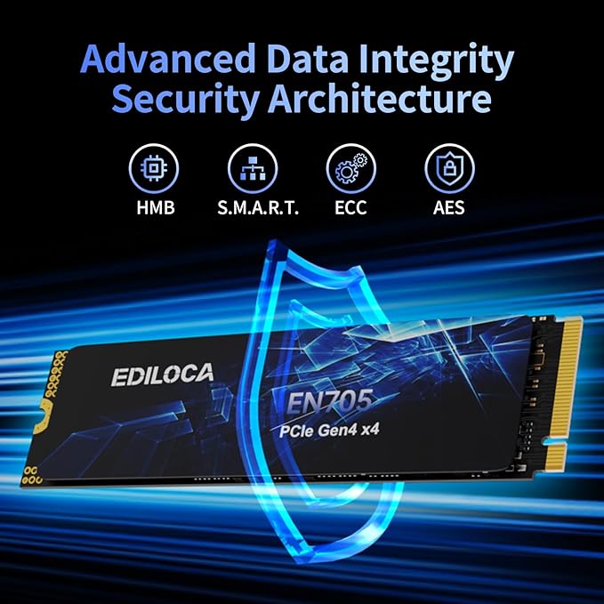 2TB SSD NVMe M.2 2280 PCIe Gen4 x4 Internal Solid State Drive - Up to 4800MB/s, 2TB SSD PS5 Dynamic SLC Cache, PS5 Compatible for Gaming PC Laptop(EN705)
