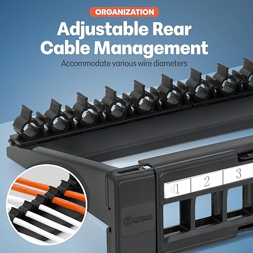 Everest 24 Port Keystone Patch Panel (10-Pack) - Removable 6-Port Panels - Use with Slim Profile Keystones ONLY (Wider Jacks May not fit Side by Side) - 8 Blank Keystone Jack Inserts Included