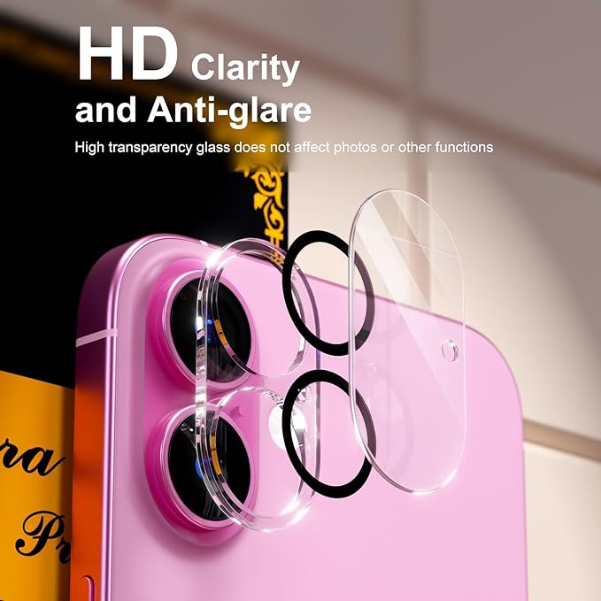 beuxece for 6 Pack iPhone 16 / iPhone 16 Plus Camera Lens Protector [Drop Protection] [Case Friendly] [Easy Installation] 9H Tempered Glass Camera Screen Protector Cover Accessories, Clear