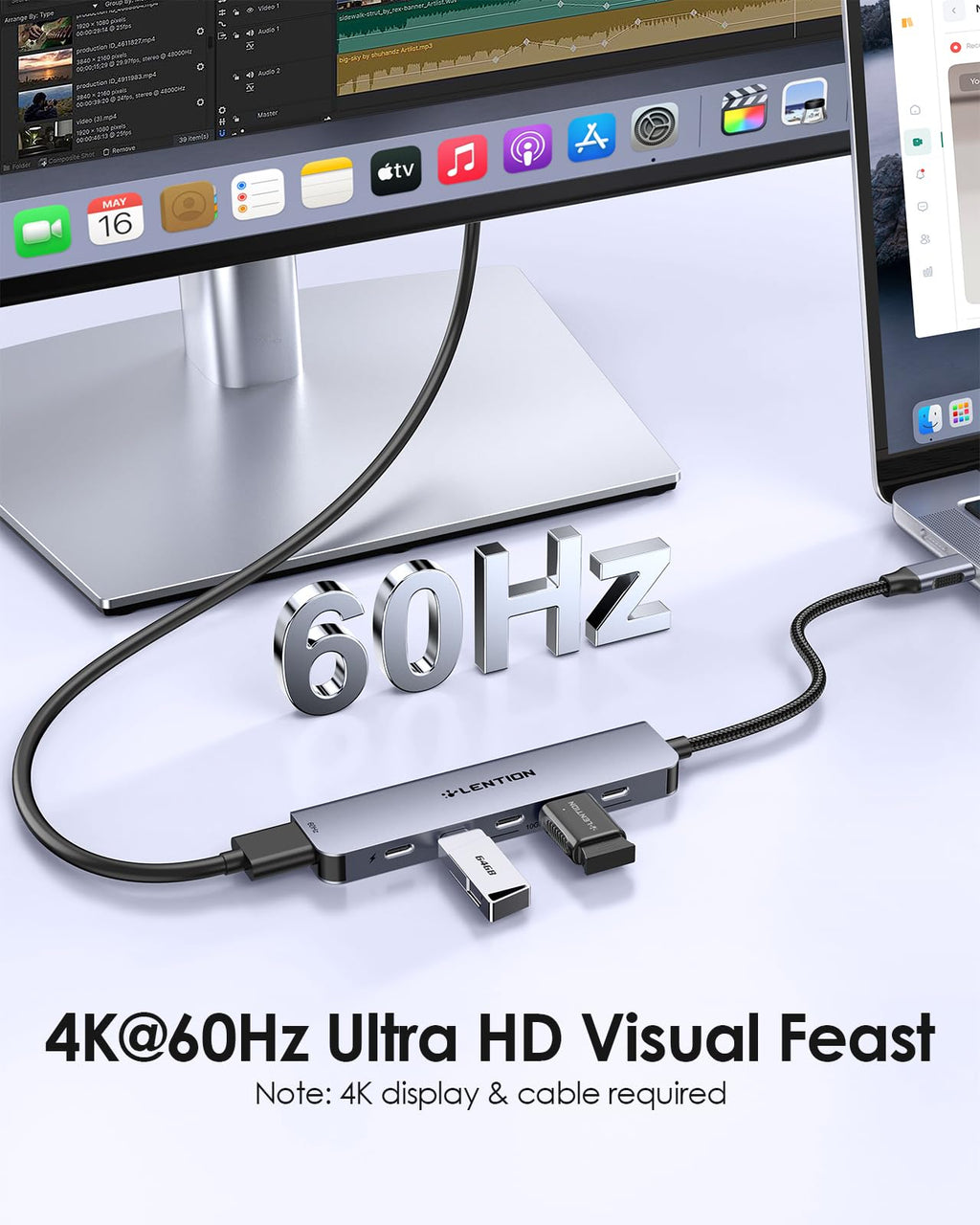 LENTION 6 in 1 USB C Hub 10Gbps, 4 USB-C 3.2 Gen 2 Ports, 4K@60Hz, 100W PD