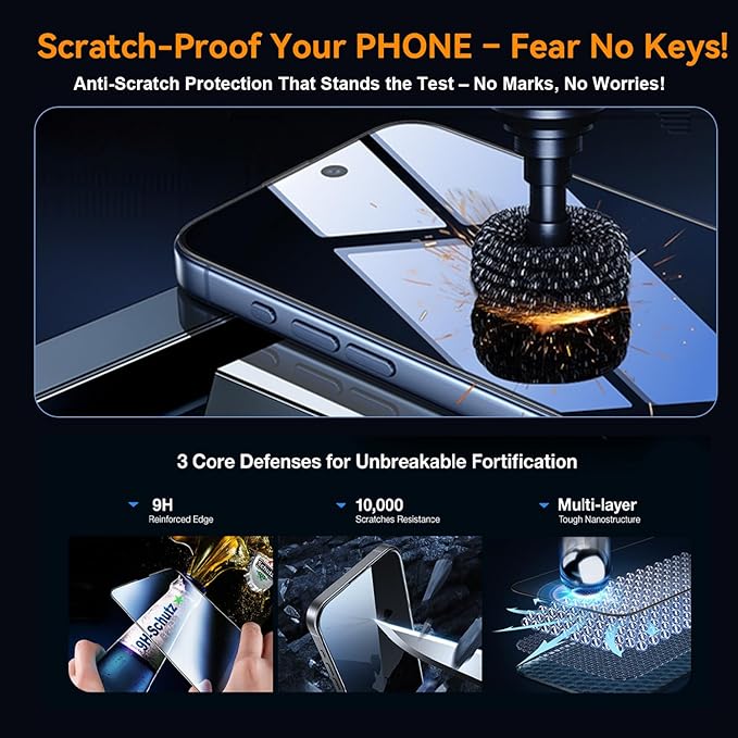 OneFish Glass Screen Protector for iphone 14Pro/15, 9H Hardness Glass Scratch Resistant, HD Clarity Tempered Film with Installation Frame, Bubble Free, Easy Installation, 2Pack