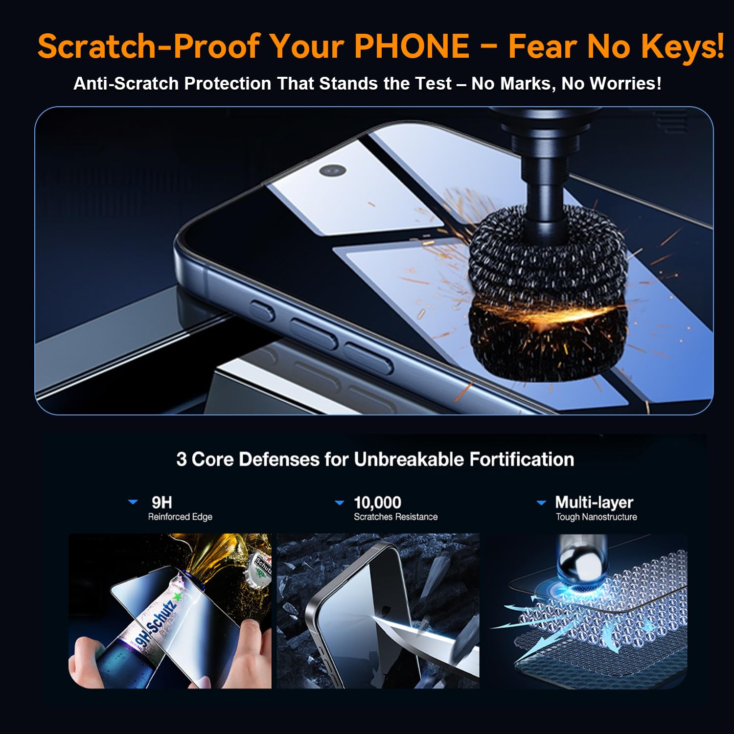OneFish Screen Protector Privacy for iPhone 14Pro/15, Anti-Spy Tempered Glass Private, Edge Protection Screen Protector with Installation Frame, 9H Glass Scratch Resistant,2Pack.