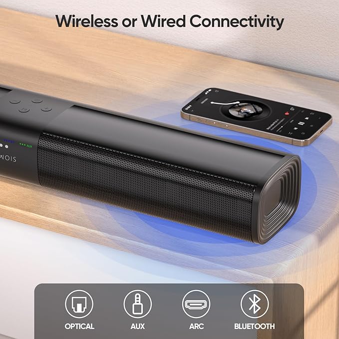 Sound Bar for Smart TV, 2 in 1 Detachable Home Audio Soundbar Speaker,20” Sound Bar for TV with Optical/AUX/HDMI-ARC/Bluetooth Connection for PC/Gaming/Projectors, Wall Mountable