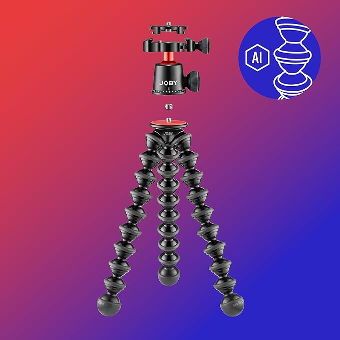 JOBY GorillaPod 3K PRO Kit, Flexible Professional Aluminium Tripod with BallHead, QR Plate, Made in Italy, for Premium CSC/Mirrorless Camera, 3kg/6.6lbs Load Capacity, J91566-BWW