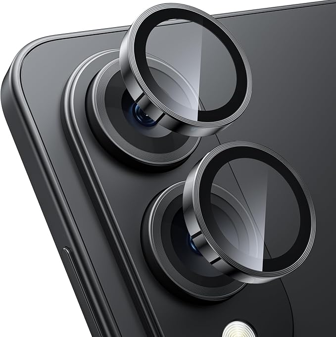 WSKEN for Samsung Galaxy S25 Edge Camera Lens Protector - Edge Thin Case Friendly, 9H Shatterproof Tempered Glass with Aluminum Metal Circle Camera Screen Protector Cover Accessories, Black