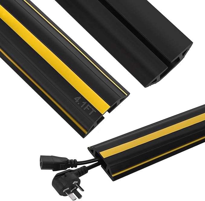 Floor Cord Cover 4.1Ft Heavy Duty PVC Floor Cable Protector Electric Cord Hider Cable Management Floor Strip Extension Cord Covers Cable Raceway for Wires on Floor Inner Channel 1.36" W x 0.43" H