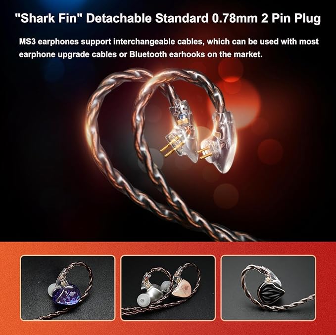 MS3 in-Ear Monitors, 2BA+1DD Hybrid IEM Wired Earphones, Includes 3 Pneumatic Tuning Filters - Exclusive Adjustable Soundstage for Instruments, Detachable Cable for Audiophile/Musician 3.5mm