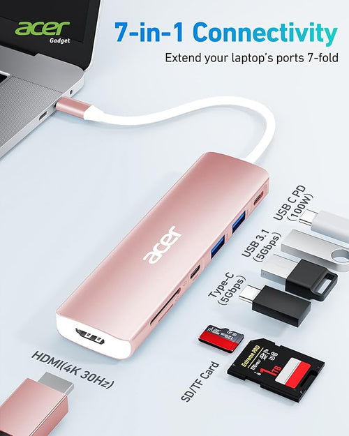 Acer USB C Hub, 7 in 1 Multi-Port Adapter for Laptop/Mac Type C Devices