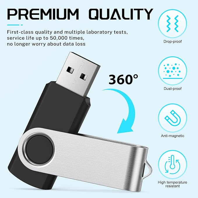 FEBNISCTE 16GB Flash Drive, Jump Drive 10 Pack, Memoria USB 2.0 Multi-Coloured, USB Thumb Drive 16gb Swivel mit 10 Cords Jump Drive with LED Light for Data Storage/Transfer