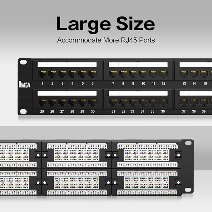 Patch Panel 48 Port Cat6【EC Listed】 2U Network Patch Panel Rackmount Punch Down19 inch RJ45 for 10 Gigabit Network,110 or Krone Impact Tools Compatible Without Cable Management(Cat6)