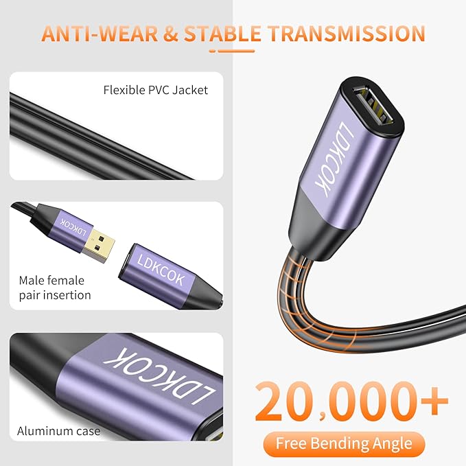 LDKCOK USB 2.0 Type A Male to A Female Active Repeater Extension Cable 100ft, High Speed 480 Mbps