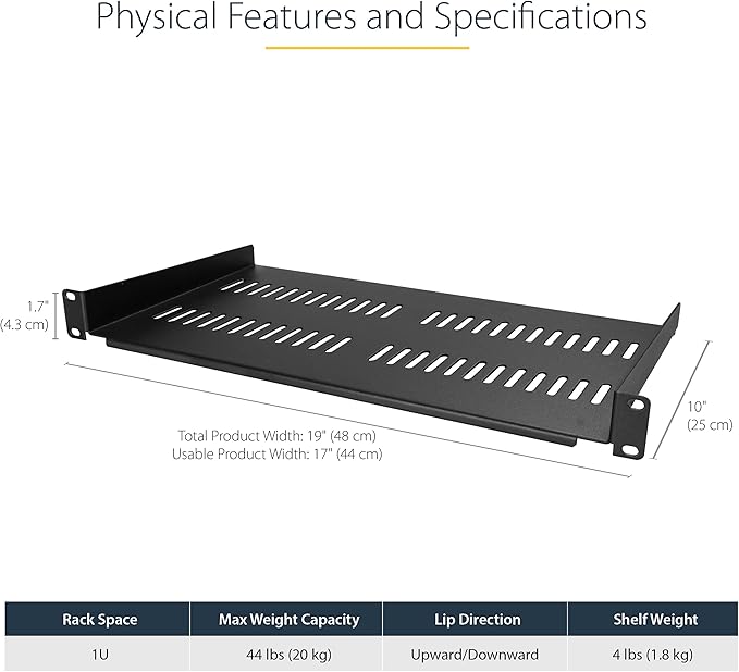 StarTech.com 4U Wall Mount Network Rack - 14 Inch Deep (Low Profile) - 19" Patch Panel Bracket & Server Rack Shelf - Universal Vented Cantilever Tray