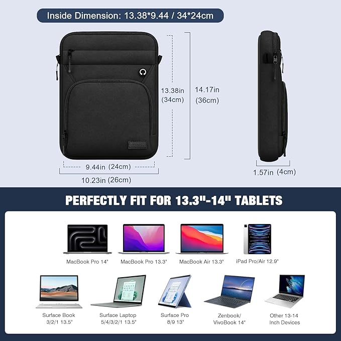 MoKo 13-14 Inch 360° Protection Laptop Sleeve Bag with Earphone Port