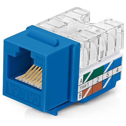 Everest 90° Angled RJ45 Cat6A Keystone Jacks 50-Pack in Blue - Slim Profile Female RJ45 Connectors - Cat 6A Keystone Jack - Compatible with 90° Angled Speed Termination Tool - easyJACK (B094WB91H3)