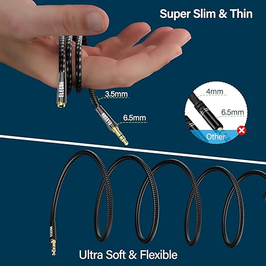Elecan Headphone Extension Cable 5 Ft/2 Pack, 1/8 Inch 3.5 MM AUX Cord Wire Male to Female, Hi-Fi Sound Thin&Slim Braided TRS Stereo Audio Beats Cable Extender for Car,Home Stereos, Speaker,Phones