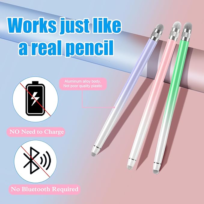 Bopomofo 3PCS Stylus Pen for Touchscreen,Stylus Pen for iPhone/iPad/Tablet Android/Microsoft/Surface, Compatible with All Touch Screens(Purple/Pink/Green)